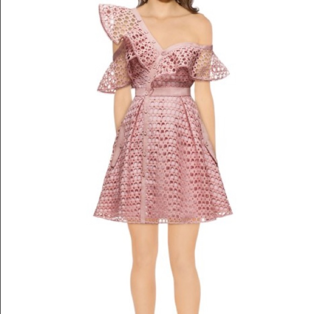 SELF PORTRAIT Guipure Frill Mini Dress - SIZE UK4